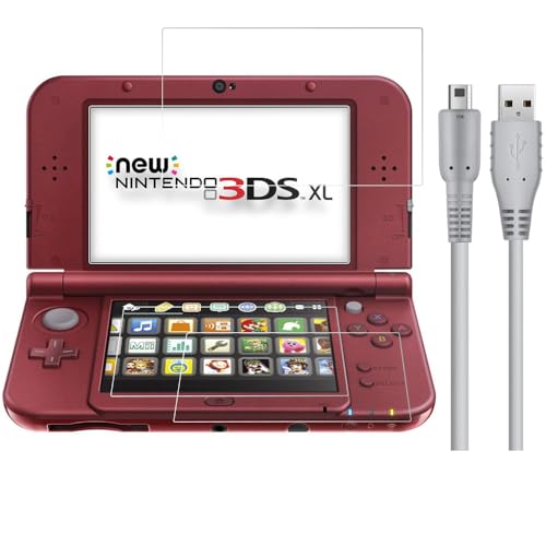 KOOWOD 4 in 1 Tempered Glass Screen Protector + HD Clear Crystal PET Screen Protective Film + USB Charger Cable Accessories Compatible with 3DS XL and New 3DS XL - Image 1