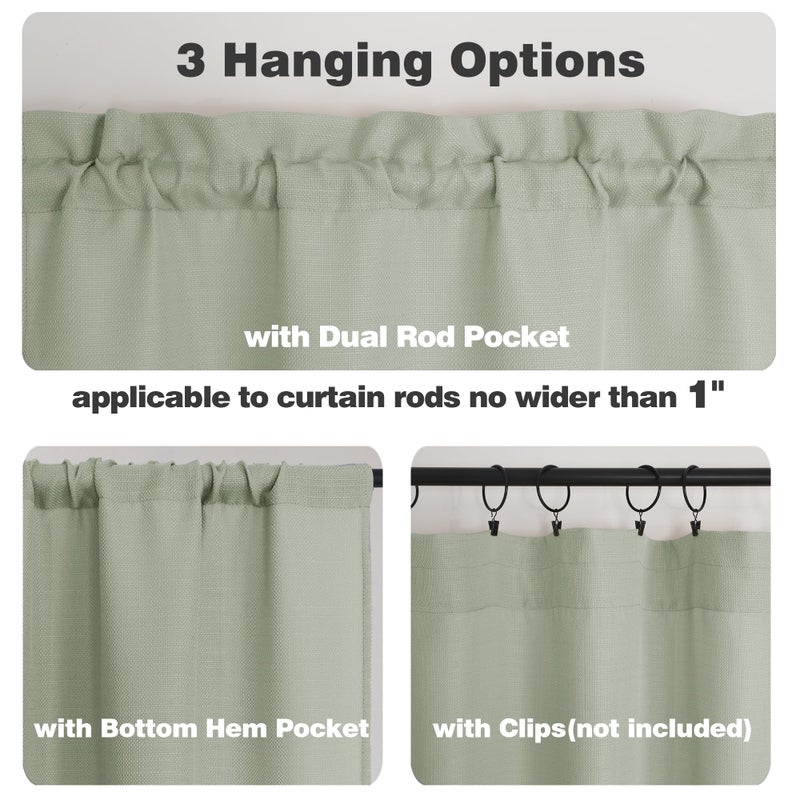 Chyhomenyc Bennet Light Green Kitchen Curtains Tier 36 Inch Length, Faux Linen Textured Small Cafe Curtains, Light Filtering Short Window Curtains for Porch Bathroom, 30x36 inch, 2 PCS - Image 4