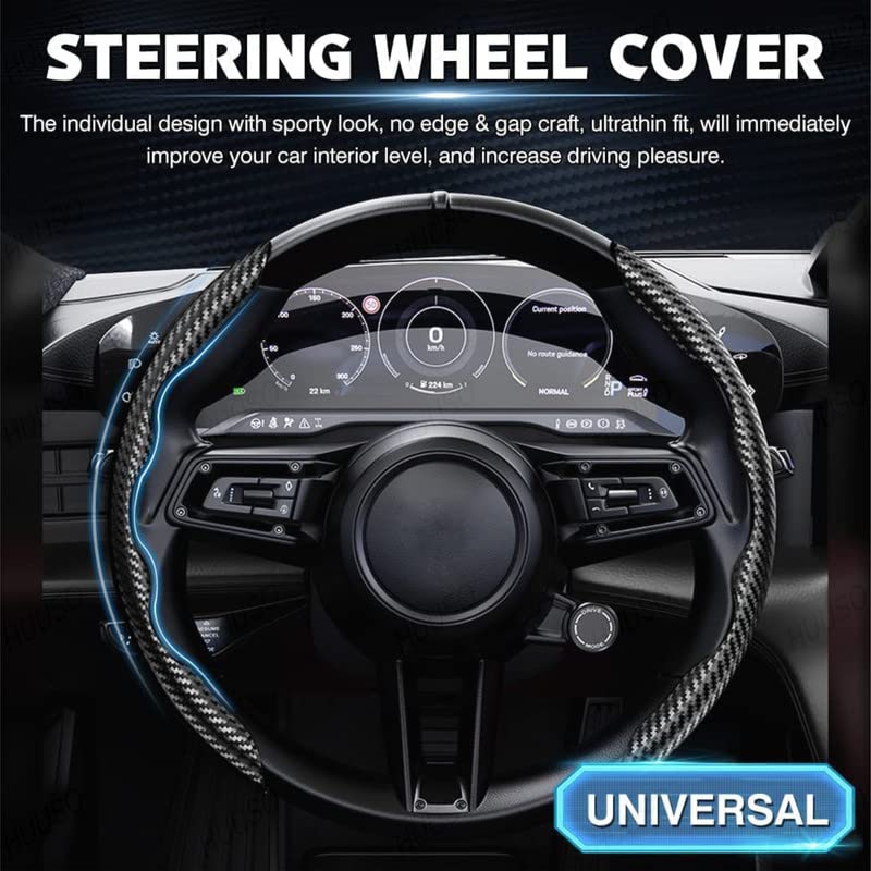 HUUSO Carbon Fiber Leather Black Steering Wheel Cover, Anti Skid Wheel Protector, Steering Wheel Booster Compatible with Toyota Innova Hycross (2022) - Image 2
