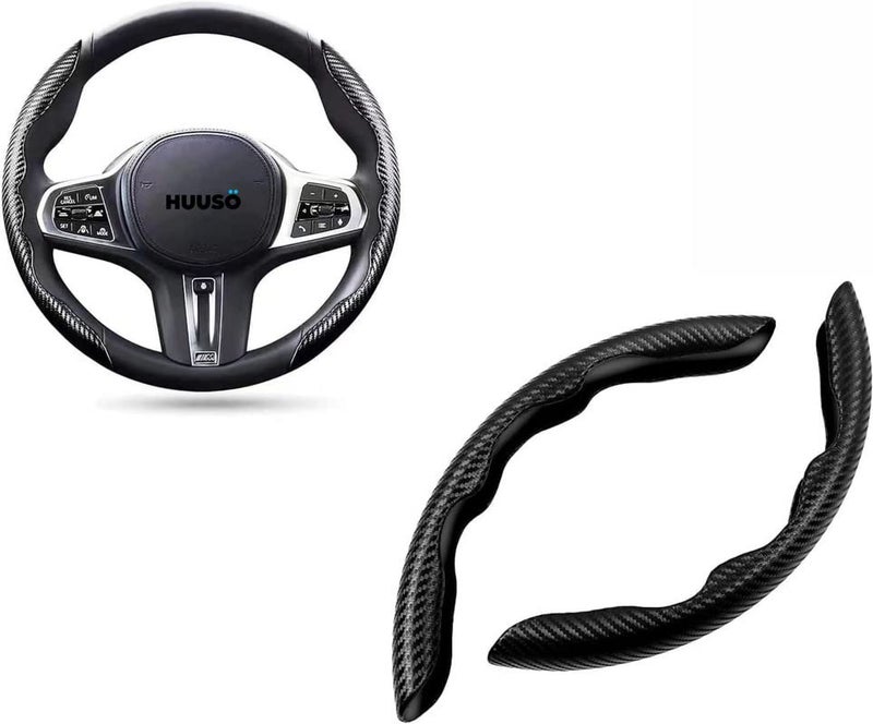 HUUSO Carbon Fiber Leather Black Steering Wheel Cover, Anti Skid Wheel Protector, Steering Wheel Booster Compatible with Toyota Innova Hycross (2022) - Image 1