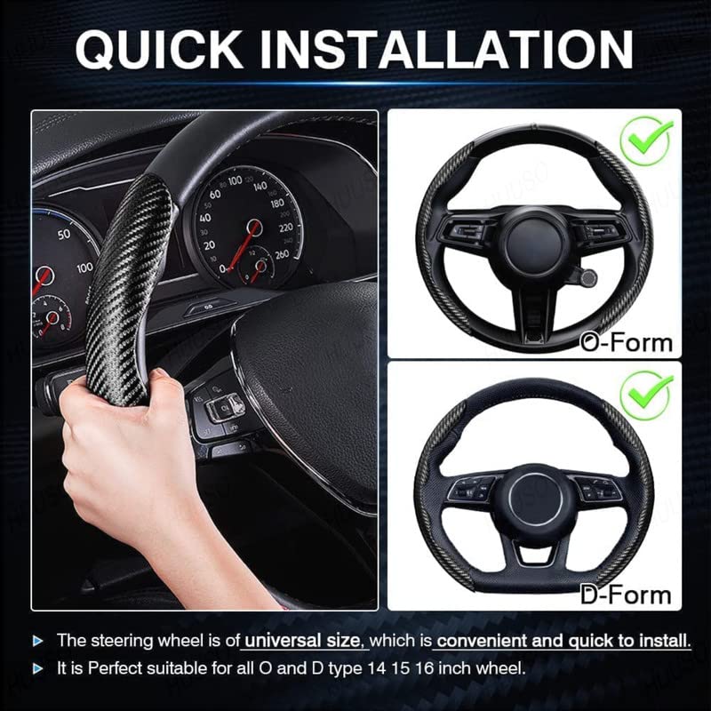 HUUSO Carbon Fiber Leather Black Steering Wheel Cover, Anti Skid Wheel Protector, Steering Wheel Booster Compatible with Toyota Innova Hycross (2022) - Image 4