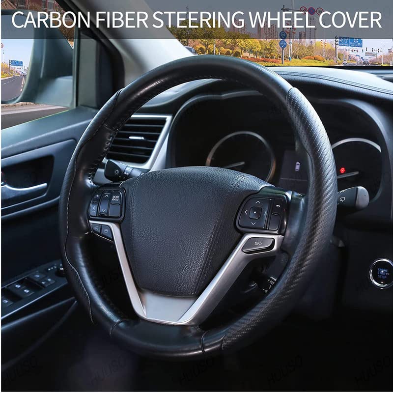 HUUSO Carbon Fiber Leather Black Steering Wheel Cover, Anti Skid Wheel Protector, Steering Wheel Booster Compatible with Toyota Innova Hycross (2022) - Image 5