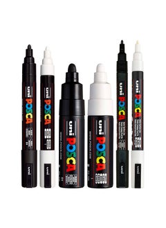 POSCA Black & White Bullet Tip - Set Of 6 Pens (Pc-5M, Pc-7M, Pc-3M) 