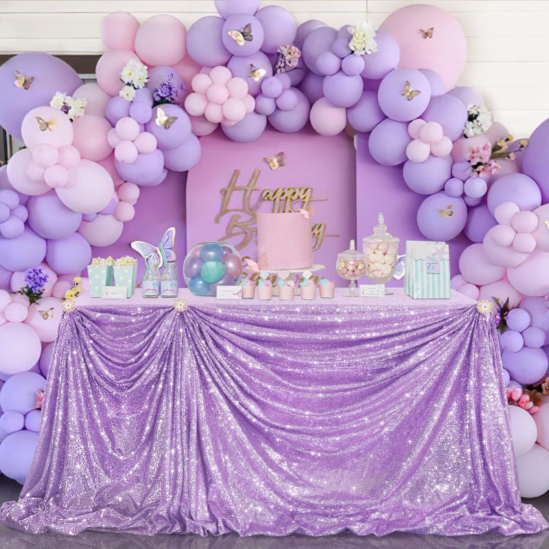 B.Cool B-COOL Sequin Tablecloth Rectangle Table Cloths Lavender Shiny Table Skirt Sweet Birthday Cake Events Table Linens-90x156inches - Image 2