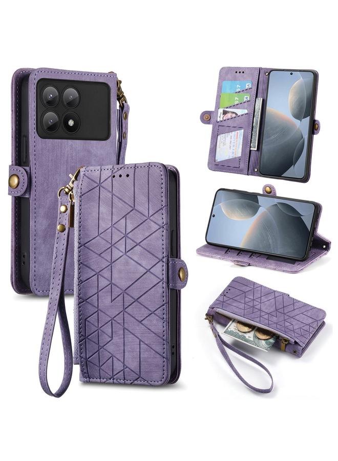 The Bros Case For Xiaomi Redmi K70E Geometric Zipper Wallet Side Buckle Leather Phone Case