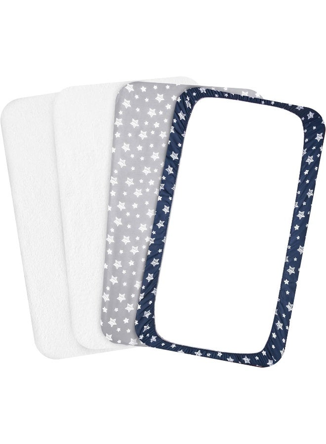 Moonsea Pack and Play Sheets & Waterproof Terry Pack N Play Mattress Protector Pad Cover 4 Pack, Viscose Made from Bamboo Pack N Play Sheets Set, Grey & Navy