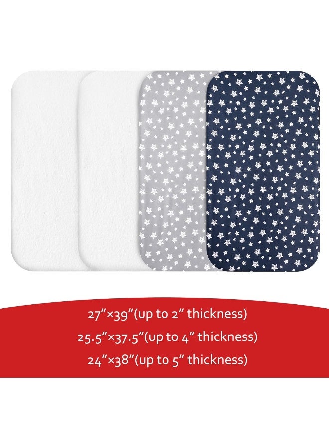 Moonsea Pack and Play Sheets & Waterproof Terry Pack N Play Mattress Protector Pad Cover 4 Pack, Viscose Made from Bamboo Pack N Play Sheets Set, Grey & Navy