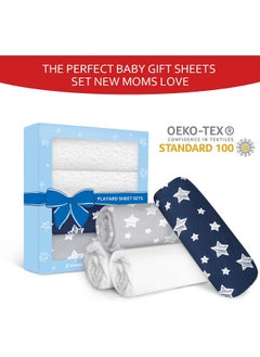 Moonsea Moonsea Pack and Play Sheets & Waterproof Terry Pack N Play Mattress Protector Pad Cover 4 Pack, Viscose Made from Bamboo Pack N Play Sheets Set, Grey & Navy  - Image 4