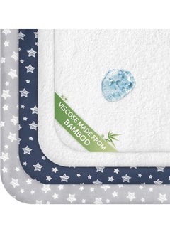 Moonsea Moonsea Pack and Play Sheets & Waterproof Terry Pack N Play Mattress Protector Pad Cover 4 Pack, Viscose Made from Bamboo Pack N Play Sheets Set, Grey & Navy  - Image 1