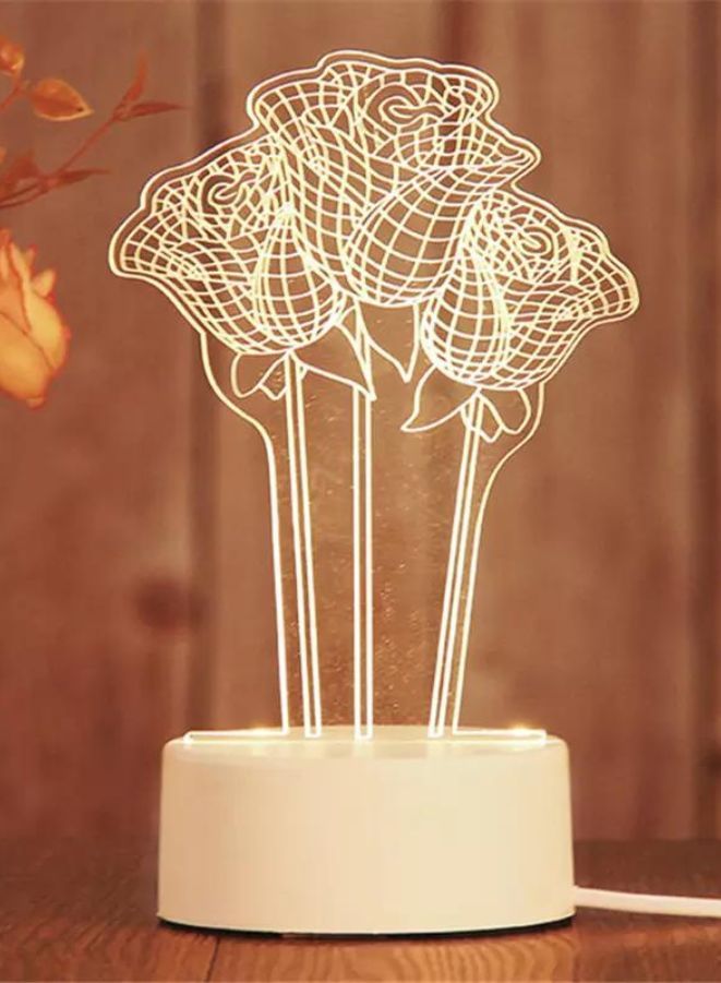 Fatio 3 Roses 3D LED Acrylic Night Light | Floral Design USB & Battery Powered Table Lamp | 20 x 20 x 11 cm - Image 2