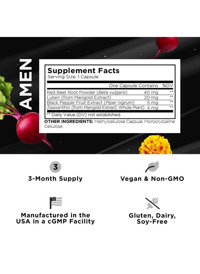 Amen - Eyes Lutein Zeaxanthin Supplement Marigold Red Beet Root Black Pepper Eye Care Vision Support Vitamins Formula 3Month Supply Nongmo Vegan 90 Capsules - Image 1
