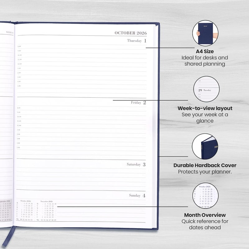evelay 2025 2026 Academic Diary A4 Week To View Mid Year Hardback Planner Organiser for School Student Teacher (Navy) - Image 4