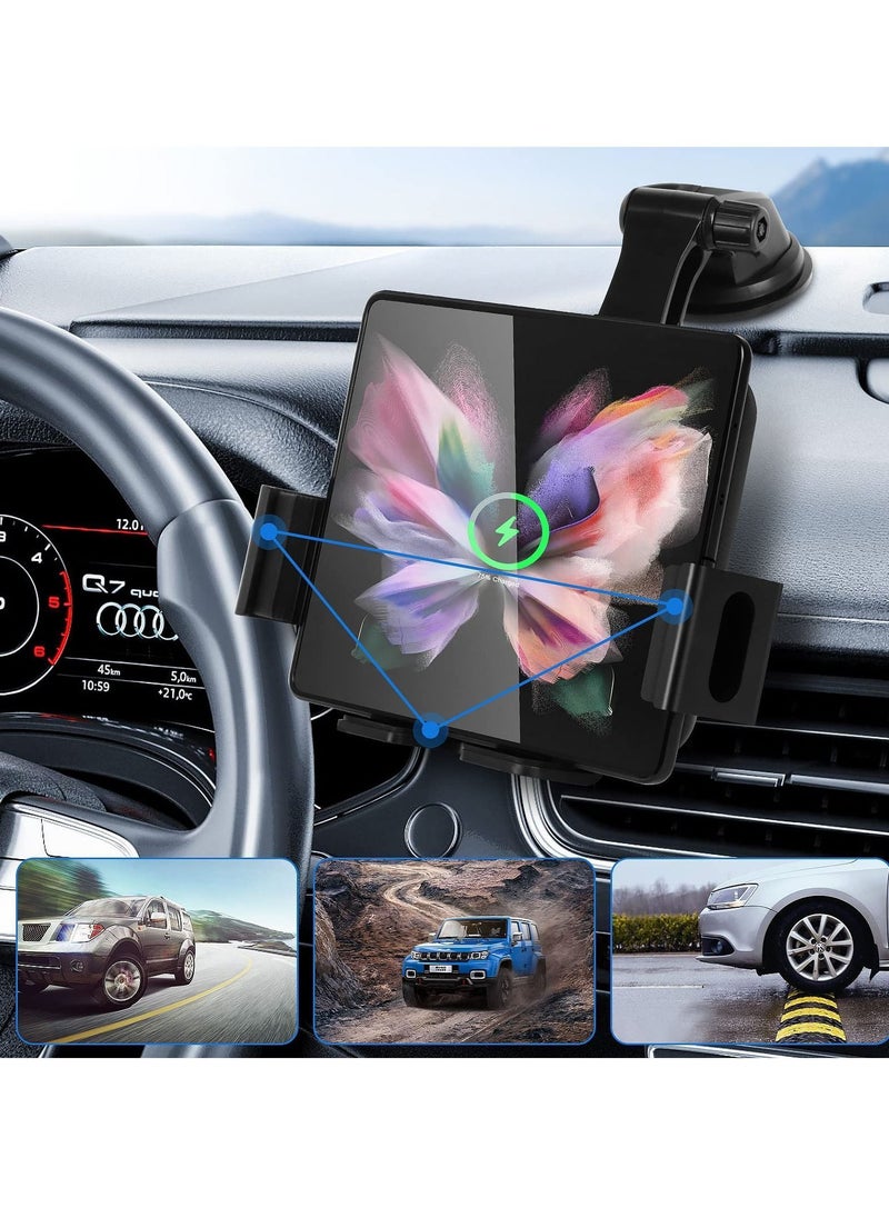 Y&D - 20W Qi Wireless Car Charger Mount Holder Compatible for Samsung Galaxy Z Fold4 Fold3 Fold2 Fold S22 Ultra, Two Coil Support Portrait Unfold Auto Clamping Charging with Cooling Fan - Image 1