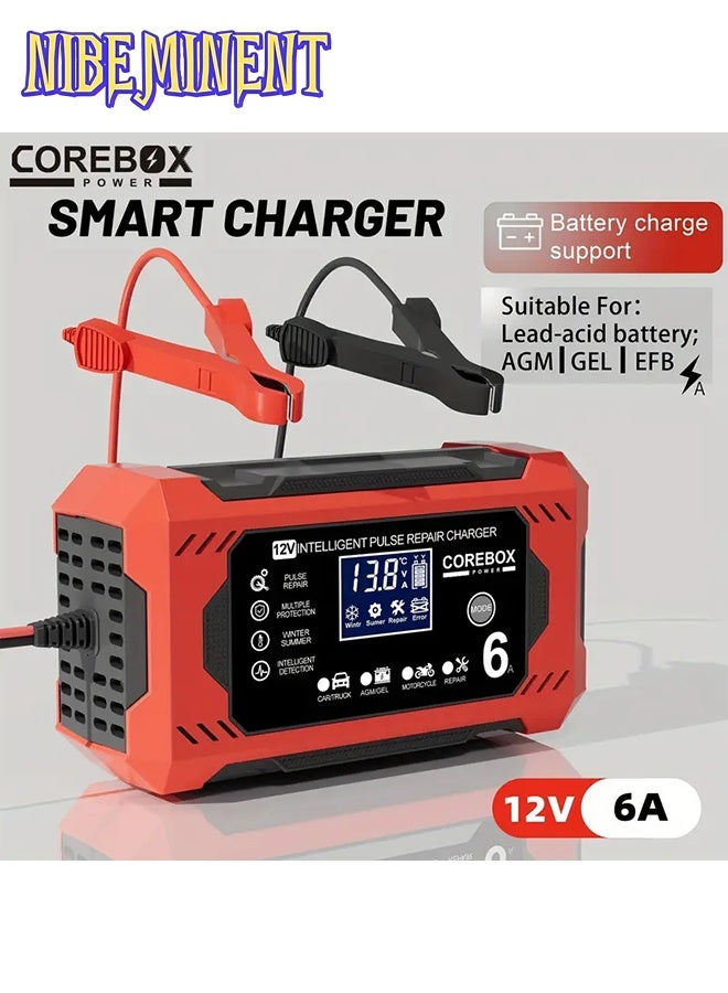 NIBEMINENT Battery Charger 6A 12V Automatic Smart Battery Trickle Charger, Battery Maintainer Desulfator with Temperature Compensation for Car Truck Motorcycle Lawn Mower Marine - Image 1