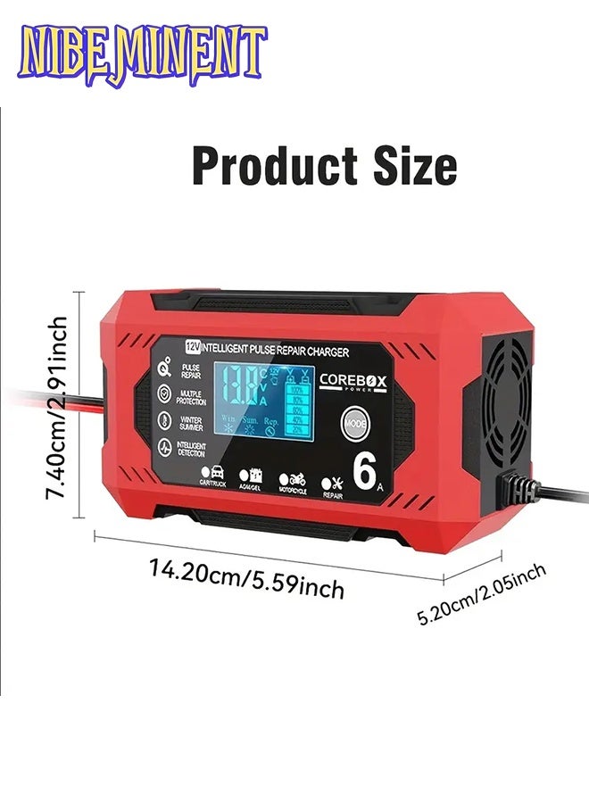 NIBEMINENT Battery Charger 6A 12V Automatic Smart Battery Trickle Charger, Battery Maintainer Desulfator with Temperature Compensation for Car Truck Motorcycle Lawn Mower Marine - Image 2