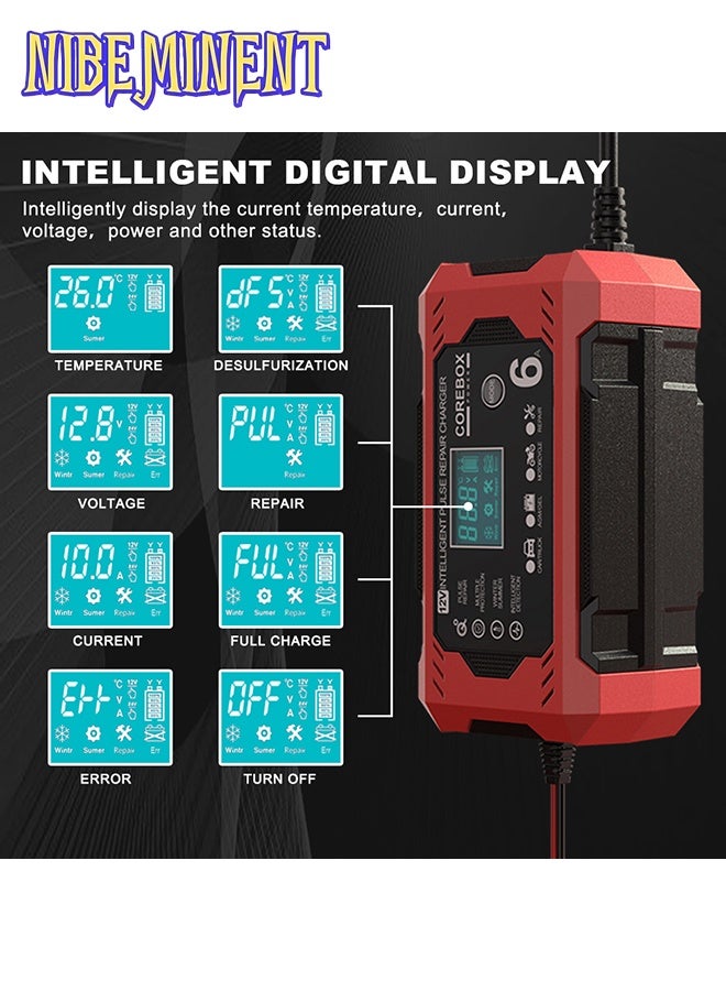 NIBEMINENT Battery Charger 6A 12V Automatic Smart Battery Trickle Charger, Battery Maintainer Desulfator with Temperature Compensation for Car Truck Motorcycle Lawn Mower Marine - Image 5