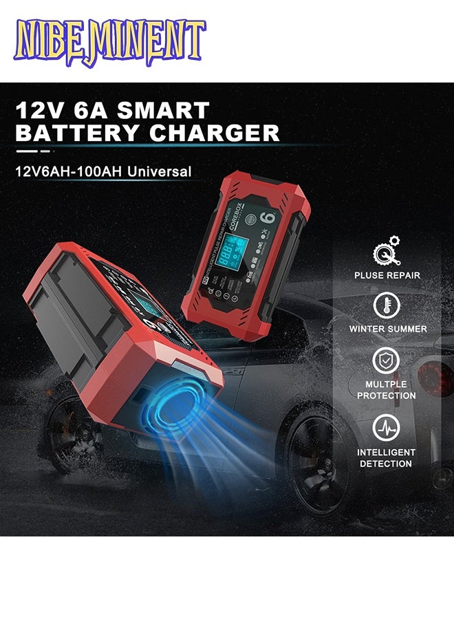 NIBEMINENT Battery Charger 6A 12V Automatic Smart Battery Trickle Charger, Battery Maintainer Desulfator with Temperature Compensation for Car Truck Motorcycle Lawn Mower Marine - Image 4
