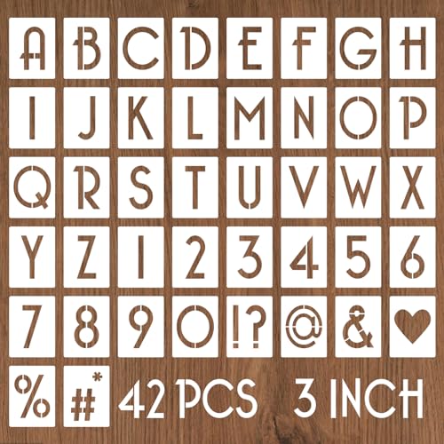 YEAJON 3 Inch Letter Stencils and Numbers 42 Pcs Alphabet Drawing Stencils Reusable Plastic Craft Templates for Painting on Wood Wall Fabric Rock Signage - Image 1