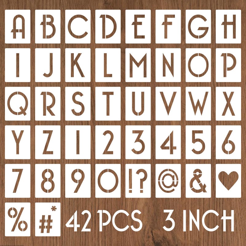 YEAJON 3 Inch Letter Stencils and Numbers 42 Pcs Alphabet Drawing Stencils Reusable Plastic Craft Templates for Painting on Wood Wall Fabric Rock Signage - Image 3