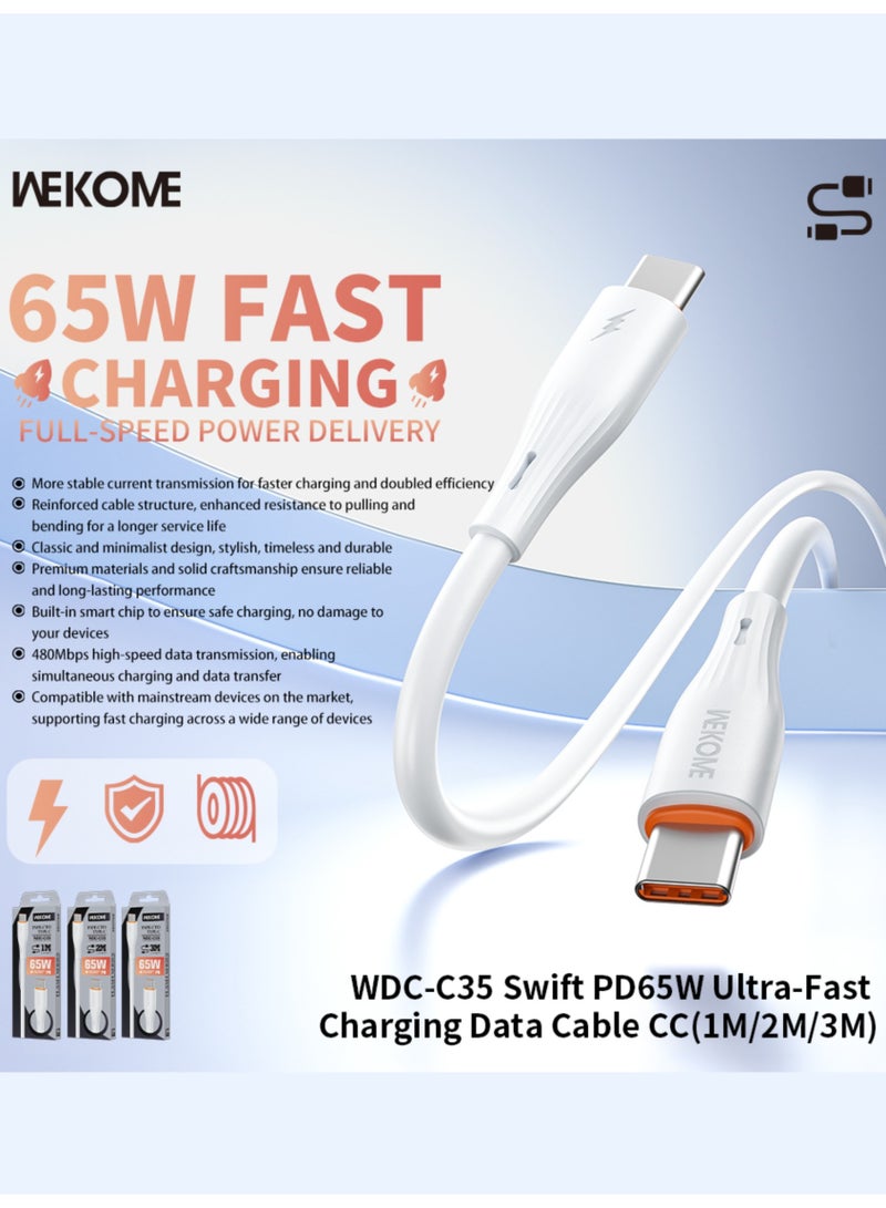 WEKOME 65W Max PD Fast Charging Type‑C to Type‑C Cable, Reinforced PVC Cord with Smart Chip, 480Mbps High Speed Data Transfer - Image 5