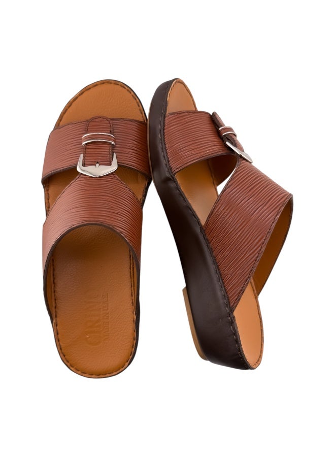 Ette A E T Handmade Arabic Sandals For Men | Outdoor Mens Slippers | Everyday Flip Flops Open Toe | Arabic Full Genuine Softy Leather With Buckle | New Design | Tan Footbed | Comfortable & LightWeight - Image 2