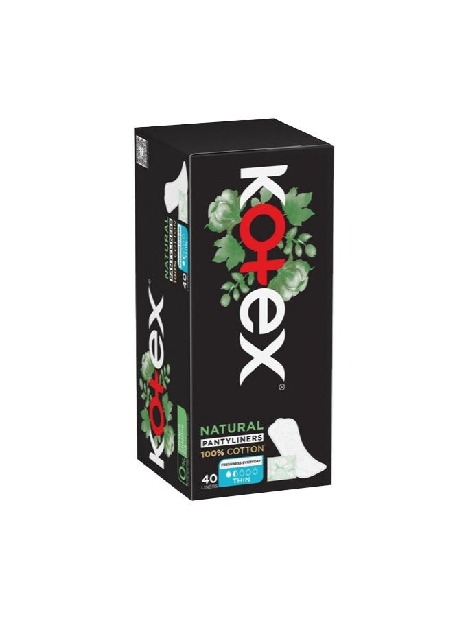 Kotex "100% Cotton Natural Daily Liners – Thin, 40 Pads."
