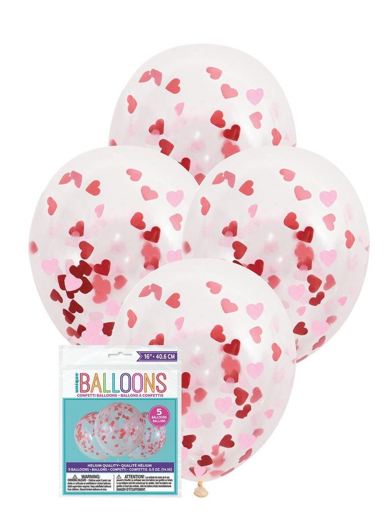 Unique 16in Clear Balloon With Heart Confetti 5ct - Image 3