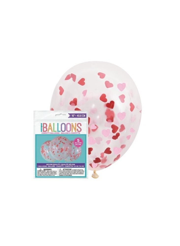 Unique 16in Clear Balloon With Heart Confetti 5ct - Image 2
