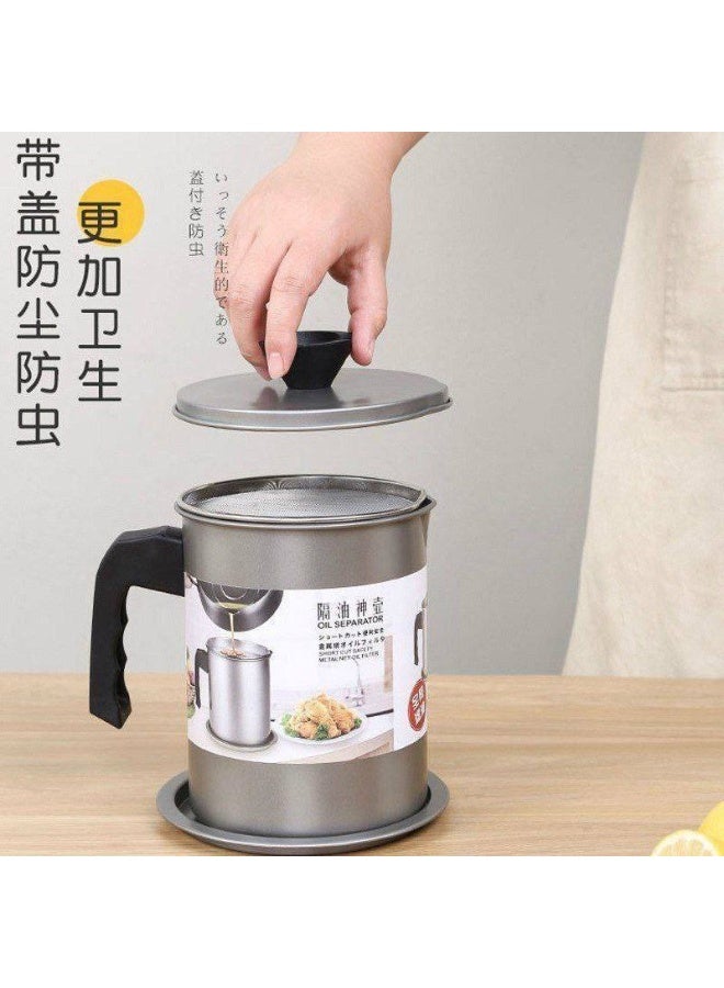 وعاء تصفية الزيت 1.7 لتر بغطاء ومصفاة معدنية وقاعدة لحفظ وتنقية الزيت - Image 5