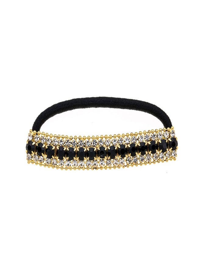 Ruihfas Ponytail Holder Stretchy Elastic Hair Tie Sparkling Crystal Rhinestone Hair Band Headband Hair Accessories for Women, 1Pcs (Gold Tone Black) - Image 1