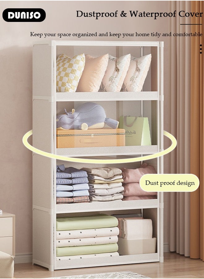 DUNISO Portable Fabric Wardrobe, Large Capacity Dust Prevention Wardrobe Closet Organizer with 4 Storage Shelves, Clothes Storage Cabinet with Clear Dust Cover, Closet Organizer with Metal Frame for Bedroom Living Room  - Image 2