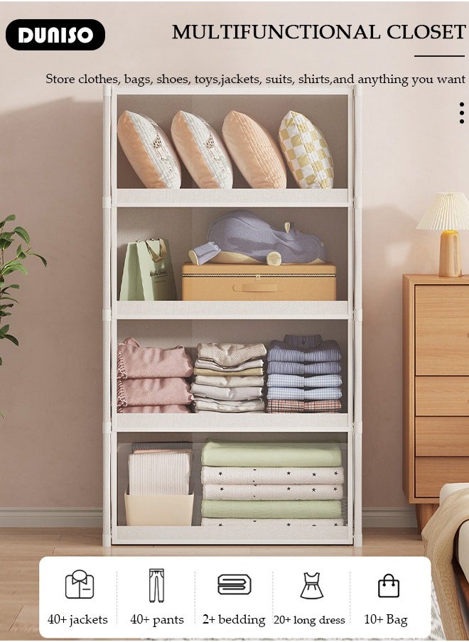 DUNISO Portable Fabric Wardrobe, Large Capacity Dust Prevention Wardrobe Closet Organizer with 4 Storage Shelves, Clothes Storage Cabinet with Clear Dust Cover, Closet Organizer with Metal Frame for Bedroom Living Room  - Image 3