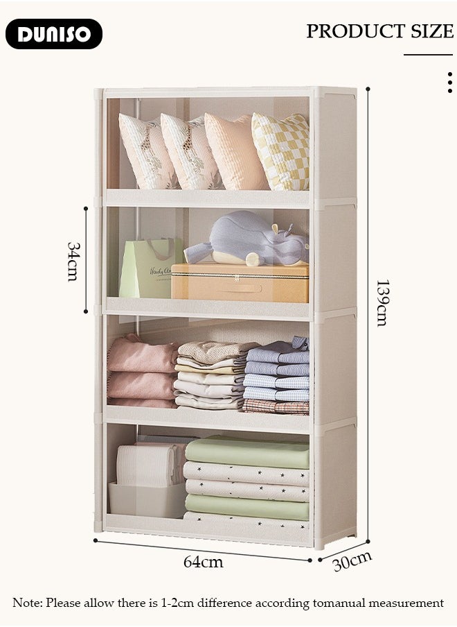 DUNISO Portable Fabric Wardrobe, Large Capacity Dust Prevention Wardrobe Closet Organizer with 4 Storage Shelves, Clothes Storage Cabinet with Clear Dust Cover, Closet Organizer with Metal Frame for Bedroom Living Room  - Image 4