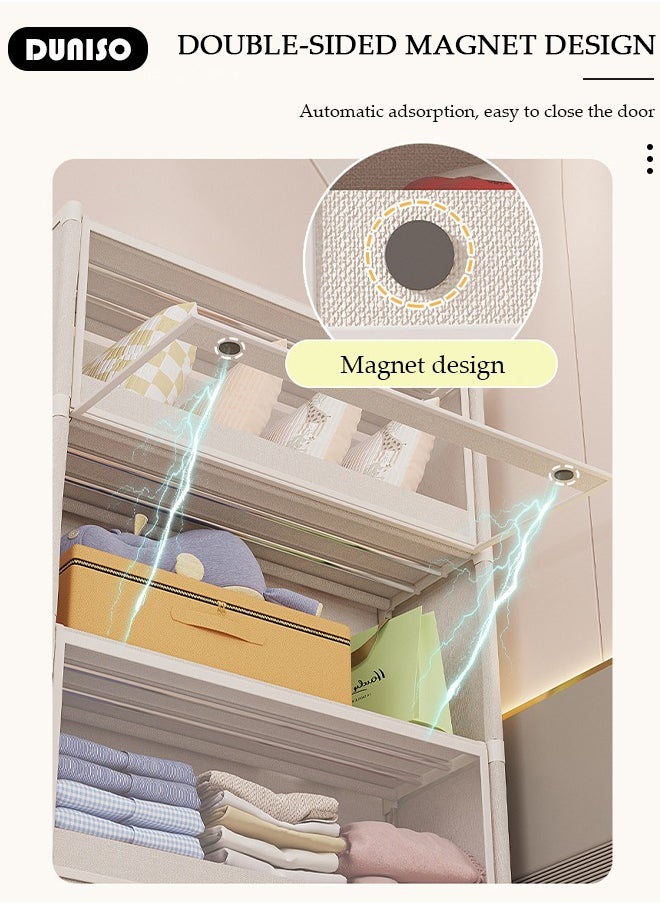 DUNISO Portable Fabric Wardrobe, Large Capacity Dust Prevention Wardrobe Closet Organizer with 4 Storage Shelves, Clothes Storage Cabinet with Clear Dust Cover, Closet Organizer with Metal Frame for Bedroom Living Room  - Image 5