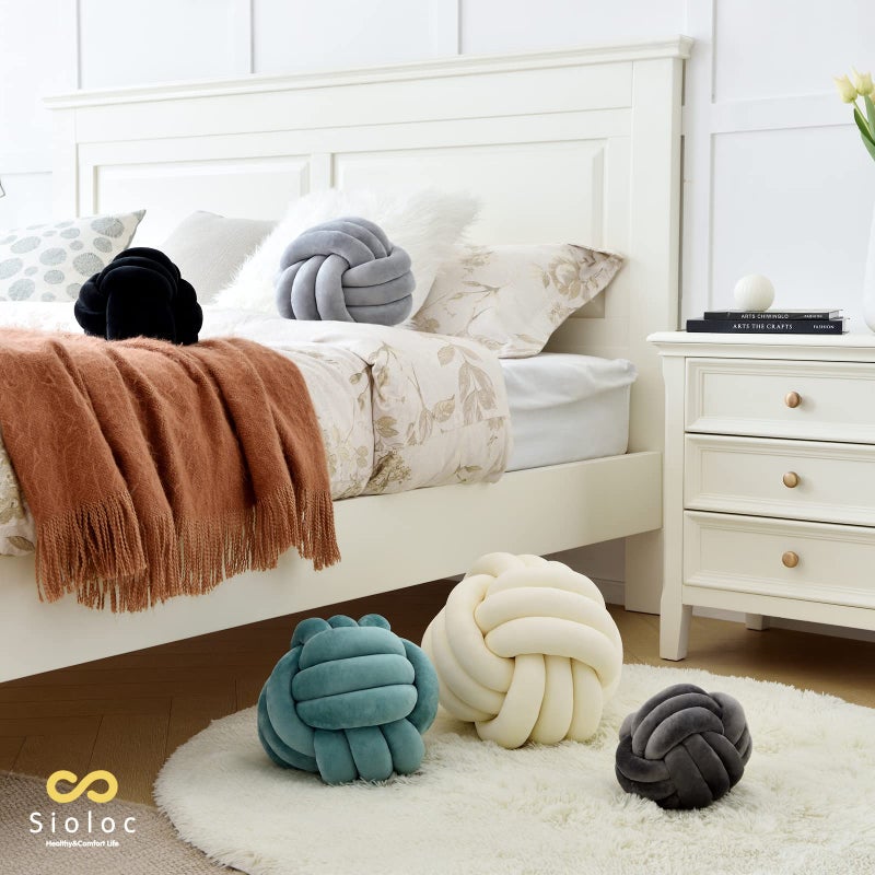 Sioloc Soft Knot Ball Pillows, Throw Cushion Home Decoration Plush ,Throw Knotted Handmade Round Plush Pillow (7.8inches,Ivory） - Image 4