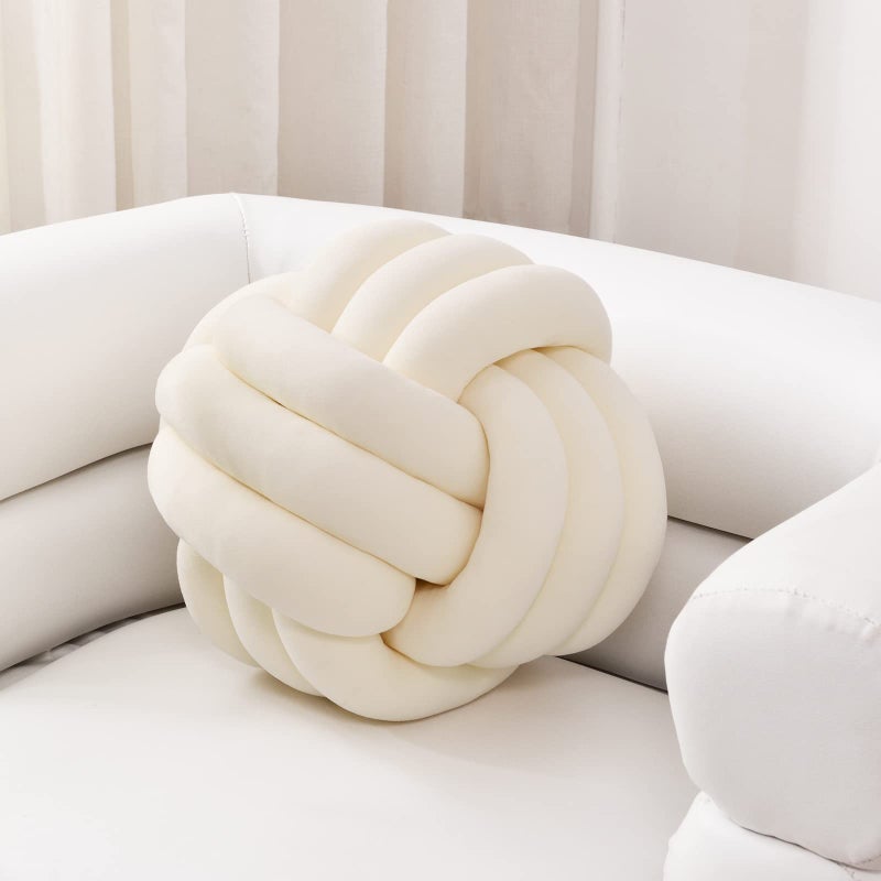 Sioloc Soft Knot Ball Pillows, Throw Cushion Home Decoration Plush ,Throw Knotted Handmade Round Plush Pillow (7.8inches,Ivory） - Image 1