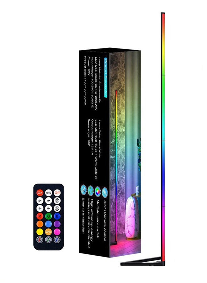 كوزينيست مصباح أرضي LED، تعتيم بالتحكم عن بعد، مزامنة الموسيقى عبر البلوتوث، إضاءة محيطية RGB، طول قابل للتعديل بأربعة أقسام، مناسب لغرفة النوم وغرفة المعيشة، تصميم حديث وبسيط، أسود، 12 واط - Image 1