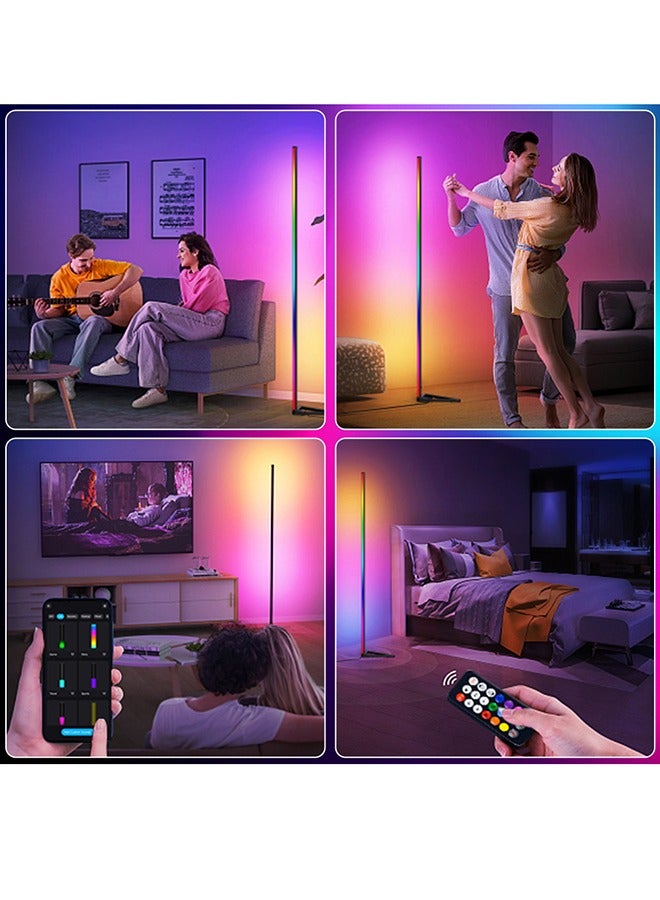 كوزينيست مصباح أرضي LED، تعتيم بالتحكم عن بعد، مزامنة الموسيقى عبر البلوتوث، إضاءة محيطية RGB، طول قابل للتعديل بأربعة أقسام، مناسب لغرفة النوم وغرفة المعيشة، تصميم حديث وبسيط، أسود، 12 واط - Image 4