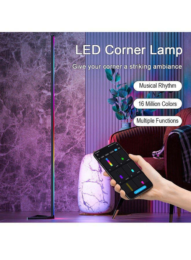 كوزينيست مصباح أرضي LED، تعتيم بالتحكم عن بعد، مزامنة الموسيقى عبر البلوتوث، إضاءة محيطية RGB، طول قابل للتعديل بأربعة أقسام، مناسب لغرفة النوم وغرفة المعيشة، تصميم حديث وبسيط، أسود، 12 واط - Image 5