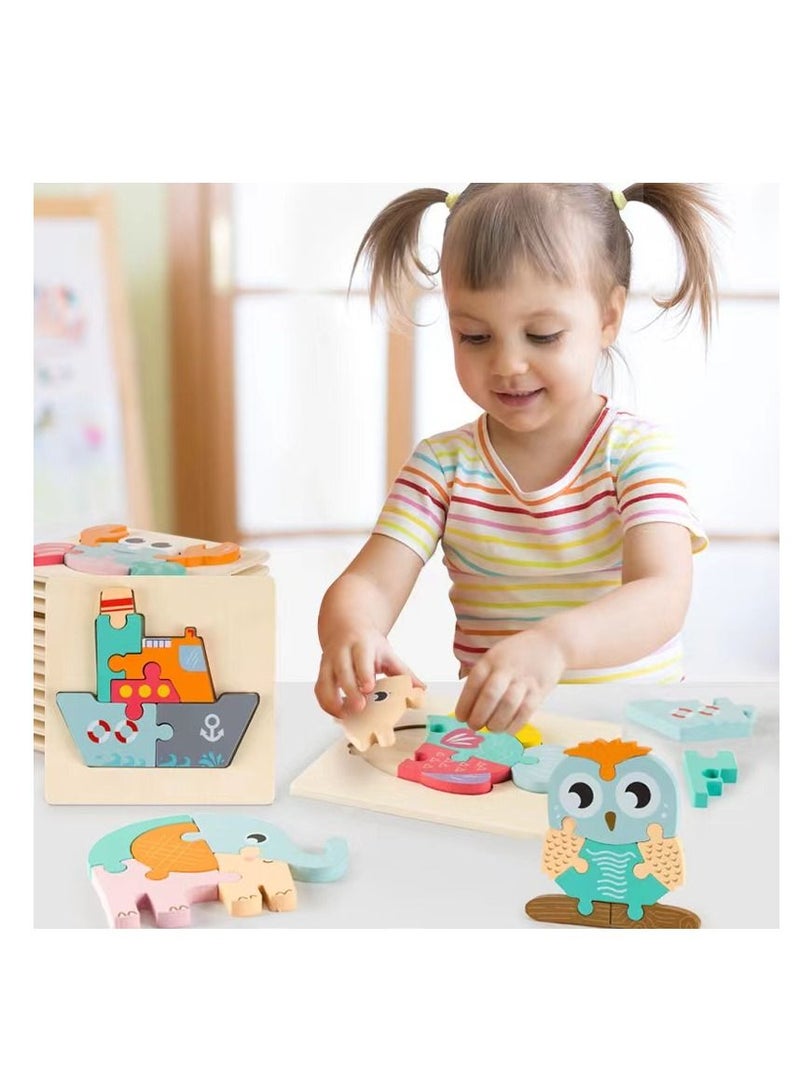 Three-Dimensional Wooden Hand Grasping Jigsaw Puzzle Macarons Young Children Cartoon Animal Transportation Early Education Enlightenment Assembled Toys - Image 2