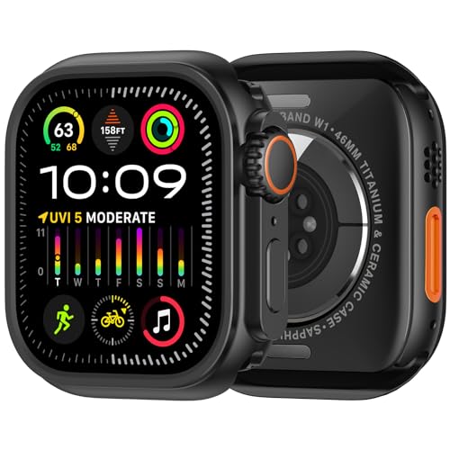 amBand for Apple Watch Series 10 11 46mm Metal Case Men, W1 Rugged Protective Bumper [Turn iWatch into Ultra 3/2/1 Look] with Back Cover, Upgrade Conversion Kit Stylish Protector 46 mm - Black - Image 1