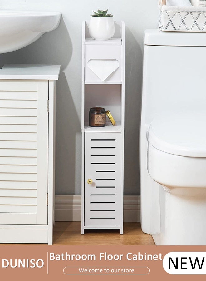 DUNISO خزانة تخزين لحامل ورق الحمام، للمساحات الصغيرة، خزانة حمام رفيعة لتخزين الزاوية، خزانة ورق رفيعة مع أبواب - Image 1