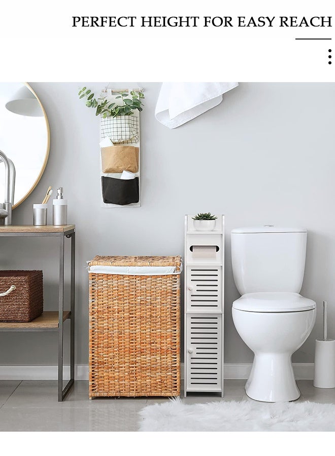 DUNISO خزانة تخزين لحامل ورق الحمام، للمساحات الصغيرة، خزانة حمام رفيعة لتخزين الزاوية، خزانة ورق رفيعة مع أبواب - Image 3