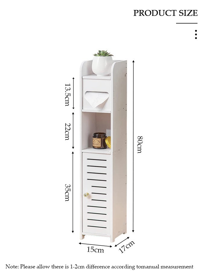 DUNISO خزانة تخزين لحامل ورق الحمام، للمساحات الصغيرة، خزانة حمام رفيعة لتخزين الزاوية، خزانة ورق رفيعة مع أبواب - Image 2