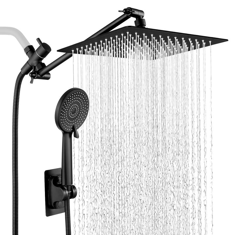 OWOFAN Shower Head Black 10 Inch High Pressure Rain Shower Head with Handheld Spray Combo Adjustable Dual Rainfall Shower Head - Showerhead Comb Set with Extension Arm - 60 Inch Long Shower Hose - Image 1
