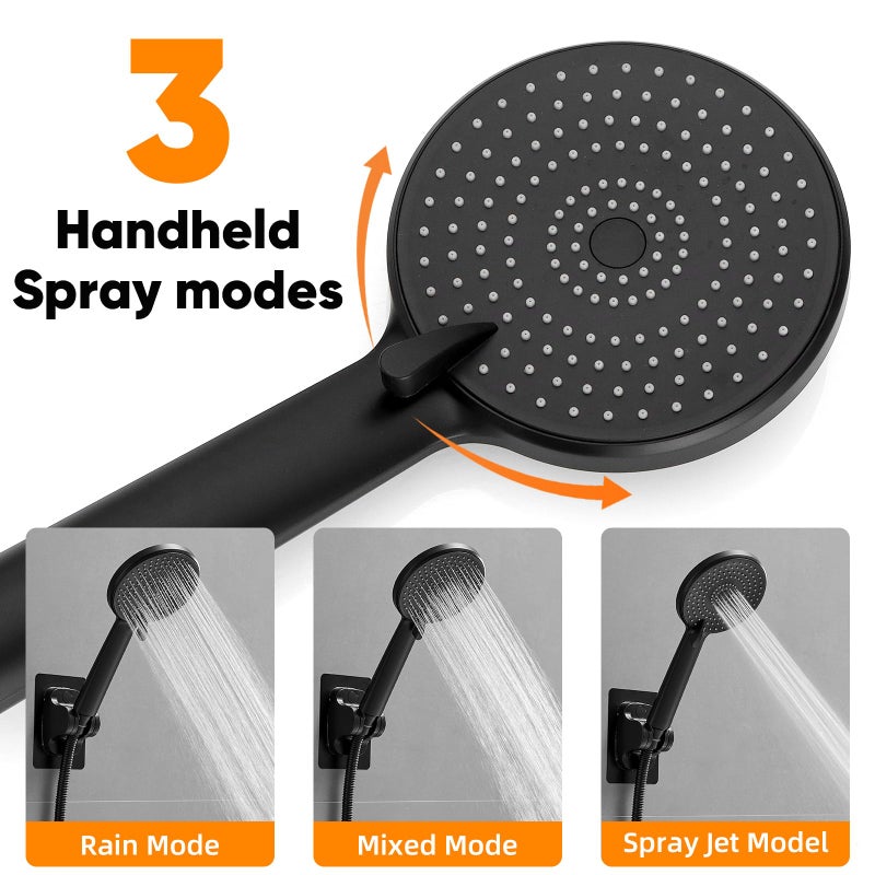 OWOFAN Shower Head Black 10 Inch High Pressure Rain Shower Head with Handheld Spray Combo Adjustable Dual Rainfall Shower Head - Showerhead Comb Set with Extension Arm - 60 Inch Long Shower Hose - Image 4