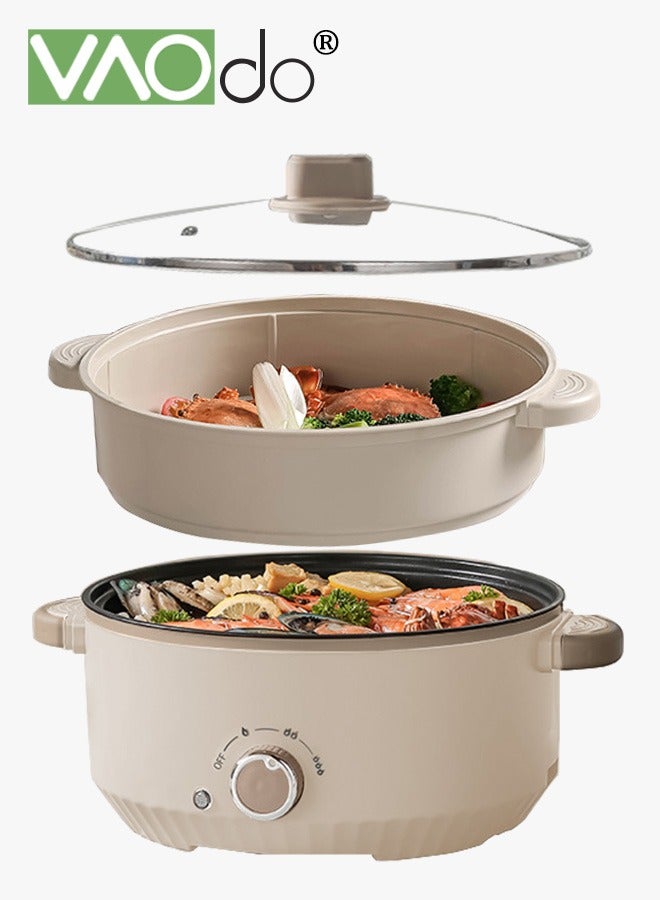 Non-Stick Electric Skillet and Frying Pan with Steamer, 1000W Power with Dry Protection, 3 Levels Adjustable Temperature Control Electric Cooking Pot, Tempered Glass Lid with Vent and Cool Touch Handles