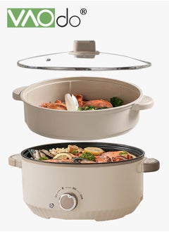 4.6L Non-Stick Electric Skillet and Frying Pan with Steamer, 1000W Power with Dry Protection, 3 Levels Adjustable Temperature Control Electric Cooking Pot, Tempered Glass Lid with Vent and Cool Touch Handles