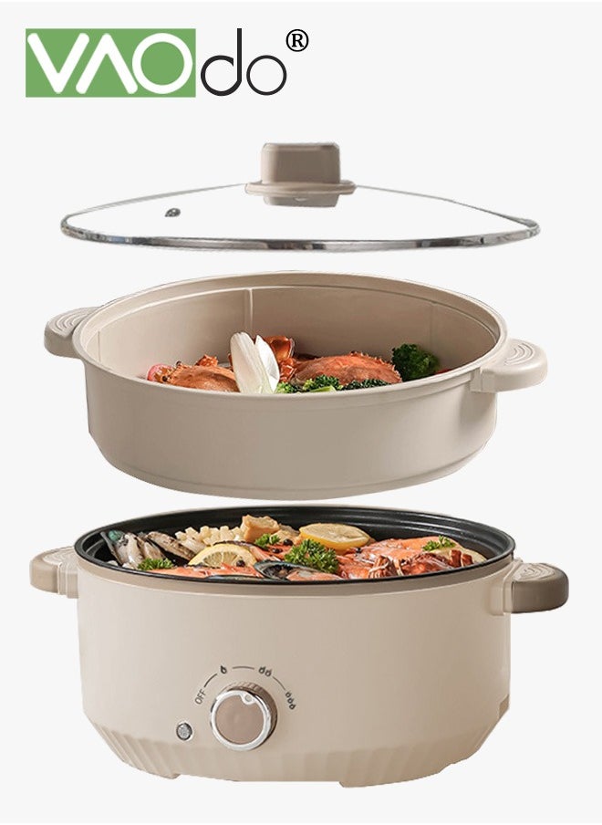 VAOdo 4.6L Non-Stick Electric Skillet and Frying Pan with Steamer, 1000W Power with Dry Protection, 3 Levels Adjustable Temperature Control Electric Cooking Pot, Tempered Glass Lid with Vent and Cool Touch Handles  - Image 1