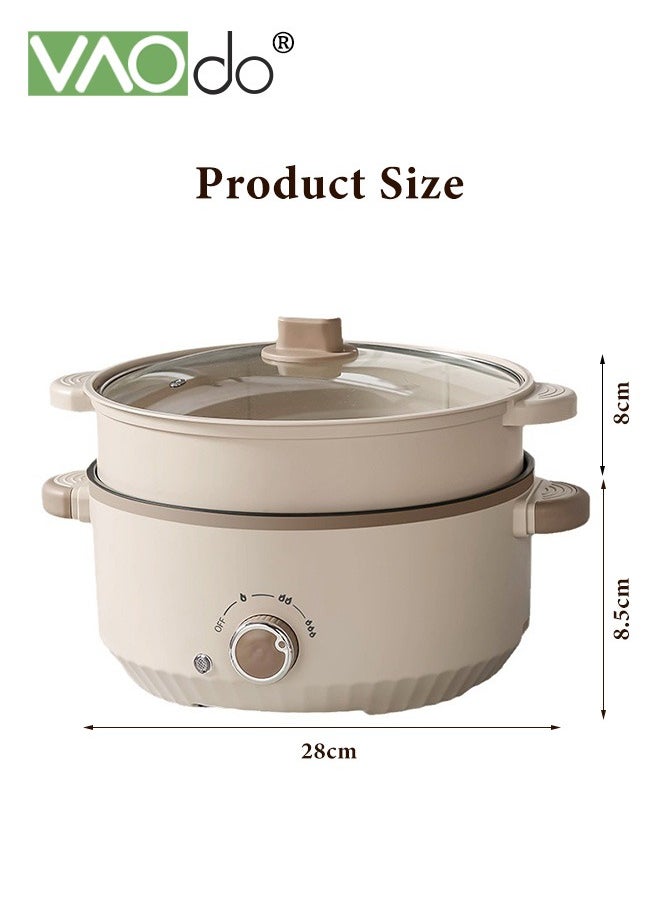 VAOdo - 4.6L Non-Stick Electric Skillet and Frying Pan with Steamer, 1000W Power with Dry Protection, 3 Levels Adjustable Temperature Control Electric Cooking Pot, Tempered Glass Lid with Vent and Cool Touch Handles - Image 1